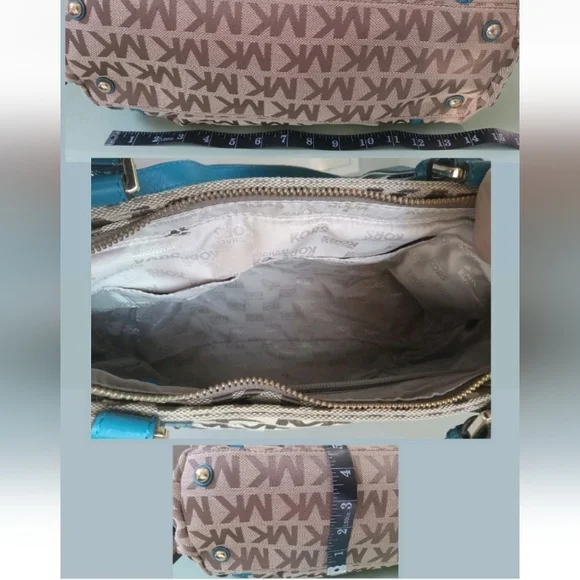 END 30-APR | MK Brown and Teal Signature Tote Bag - Picture 9 of 9